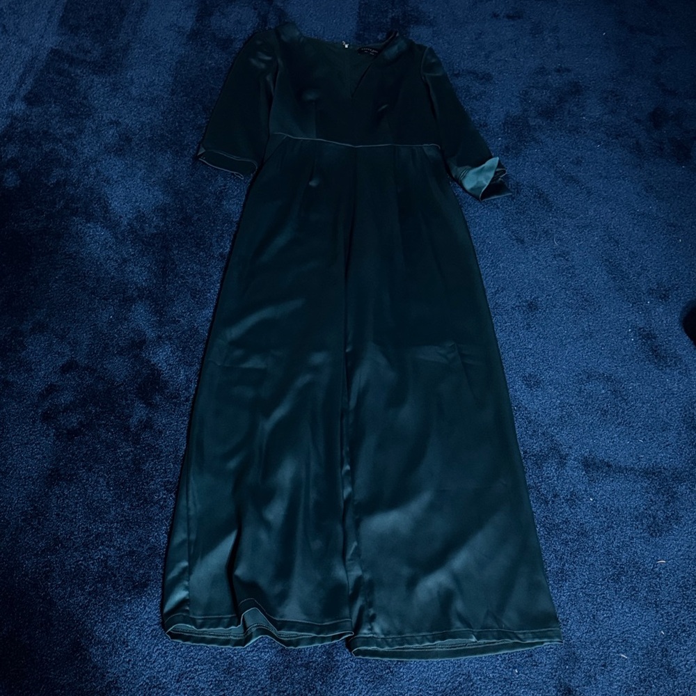 Elegant Dark Green Satin Romper Fall Wedding Jumpsuit with belt